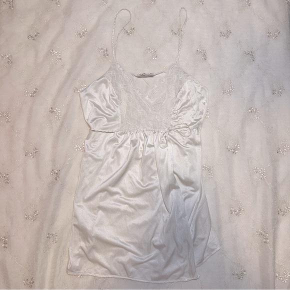 Vintage 70s White Tie Back Slip Tank Top Size Small Made in USA - Picture 1 of 6